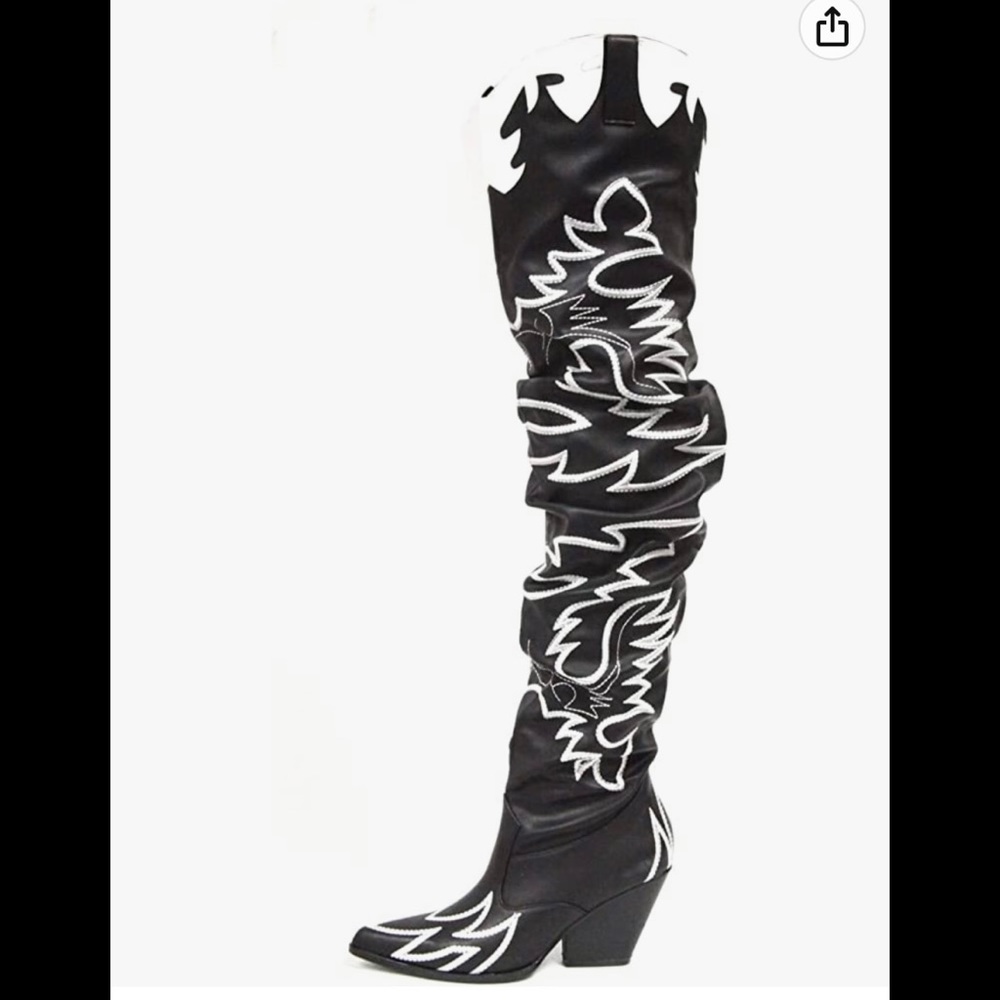 Black and white cow girl knee-high boots - Size 11